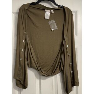 LOGO Lori Goldstein Army Green‎ Shrug Button Sleeve Detail NWT XL Lightweight